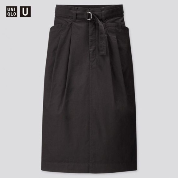 Uniqlo Skirts Uniqlo Black Cotton Twill Belted Midi Skirt In Womens Size 2 Poshmark